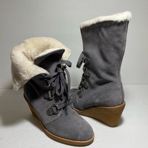 Cole Haan Waterproof Shearling Grey Wedge Boot Womens Size 6B